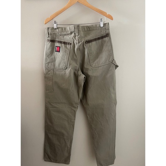 Wrangler RIGGS Workwear Carpenter Pants Khaki Tan Cotton Mens Utility 33 x 32 - Picture 1 of 7